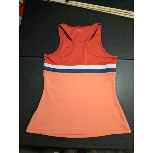 Adidas Tank Top Girls Striped Racerback Climate Orange Navy White Athleisure - Picture 2 of 4